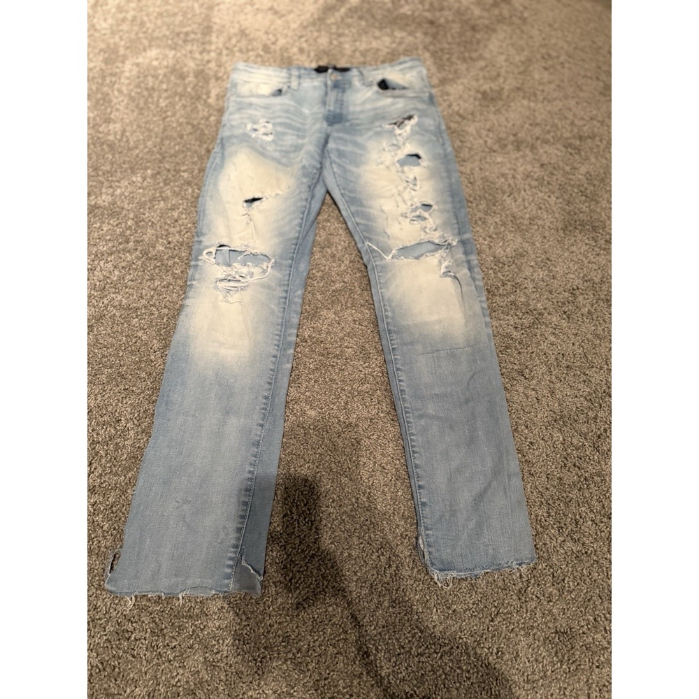 Jordan Craig Distressed Collin's Straight Fit Denim Jeans Blue, Stretch, 34 X 34